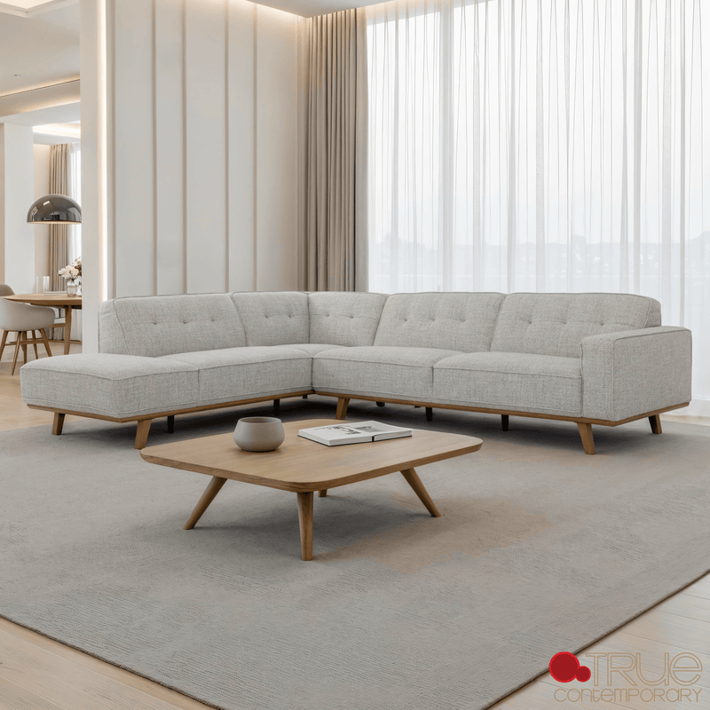 True Contemporary Sectional Sterling 120" Wide Tufted L-Shaped Sectional Sofa in Monique Oyster