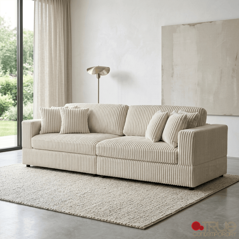 True Contemporary Sofa Ridgeway 105" Minky Corduroy Fabric 2 Seater Sofa - Available in 3 Colours