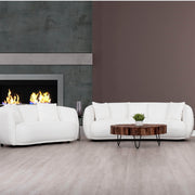 True Contemporary Sofa Set Archibald 3 Piece Curved Kidney Shaped Sectional Sofa, Loveseat and Chair Set in Wolly Ivory