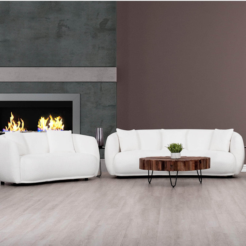 True Contemporary Sofa Set Archibald 3 Piece Curved Kidney Shaped Sectional Sofa, Loveseat and Chair Set in Wolly Ivory