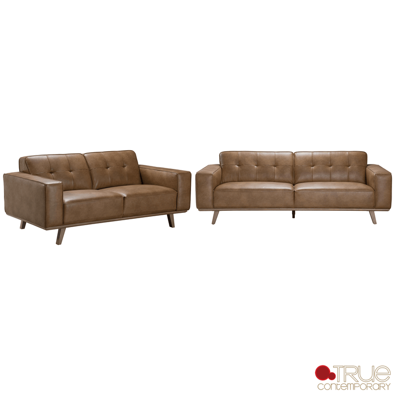True Contemporary Sofa Set Sterling 2 Piece Tufted Sofa and Loveseat Set in Premium Tan Faux Leather