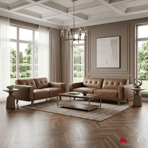 True Contemporary Sofa Set Sterling 2 Piece Tufted Sofa and Loveseat Set in Premium Tan Faux Leather