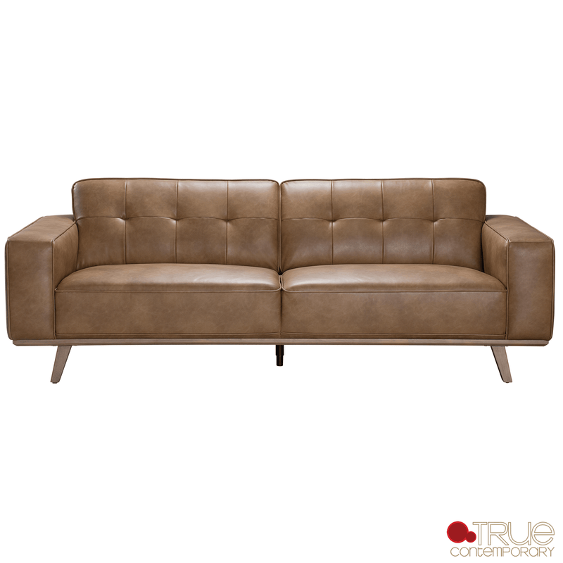 True Contemporary Sofa Set Sterling 3 Piece Tufted Sofa, Loveseat, and Chair Set in Premium Tan Faux Leather