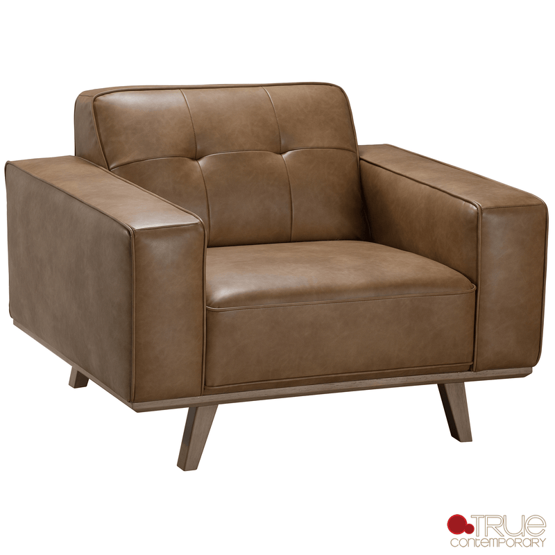 True Contemporary Sofa Set Sterling 3 Piece Tufted Sofa, Loveseat, and Chair Set in Premium Tan Faux Leather