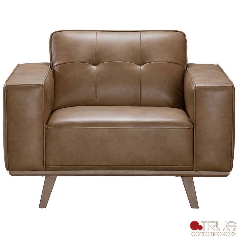 True Contemporary Sofa Set Sterling 3 Piece Tufted Sofa, Loveseat, and Chair Set in Premium Tan Faux Leather