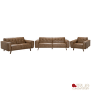 True Contemporary Sofa Set Sterling 3 Piece Tufted Sofa, Loveseat, and Chair Set in Premium Tan Faux Leather