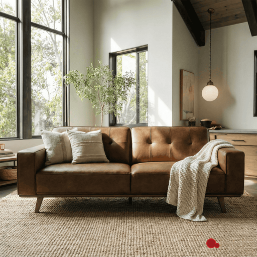 True Contemporary Sofa Set Sterling 3 Piece Tufted Sofa, Loveseat, and Chair Set in Premium Tan Faux Leather