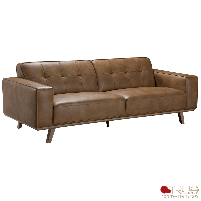 True Contemporary Sofa Sterling 88.5" Tufted Sofa in Premium Tan Faux Leather