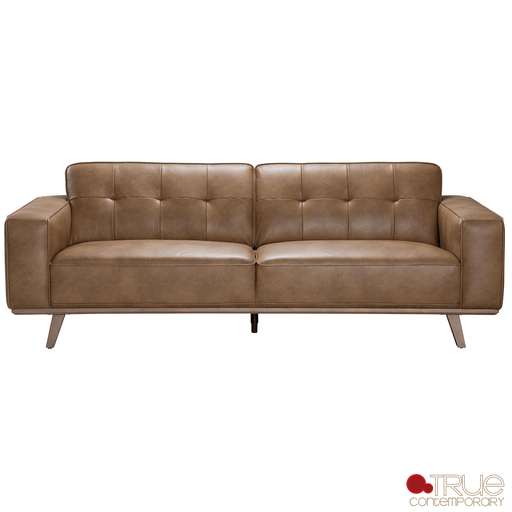 True Contemporary Sofa Sterling 88.5" Tufted Sofa in Premium Tan Faux Leather