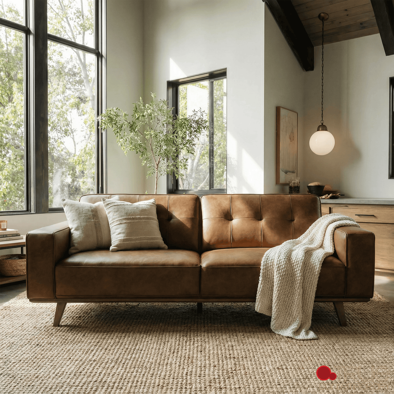 True Contemporary Sofa Sterling 88.5" Tufted Sofa in Premium Tan Faux Leather