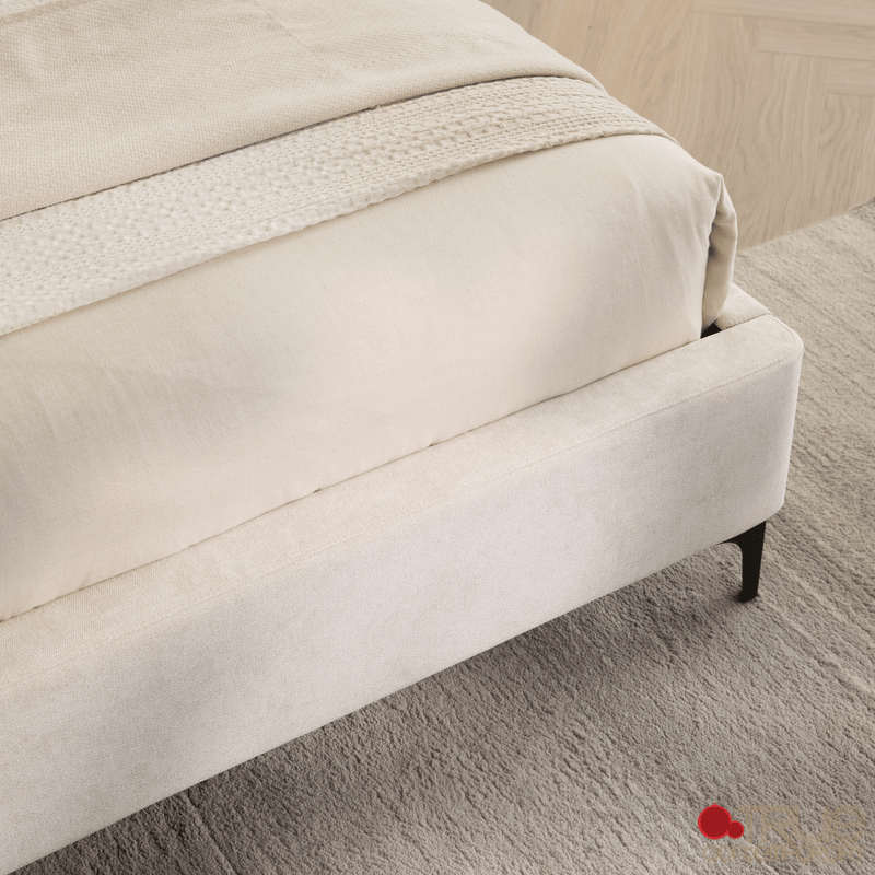 Sutton Beige Fabric Platform Bed with Tufted Headboard - Available in 3 Sizes