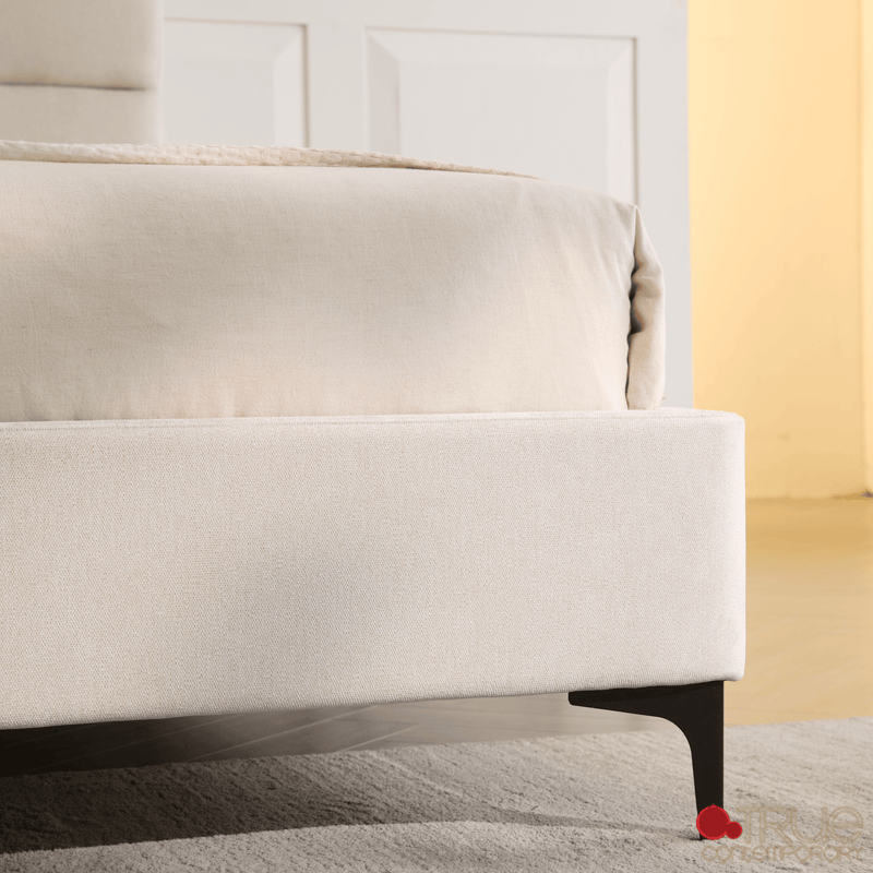 Sutton Beige Fabric Platform Bed with Tufted Headboard - Available in 3 Sizes