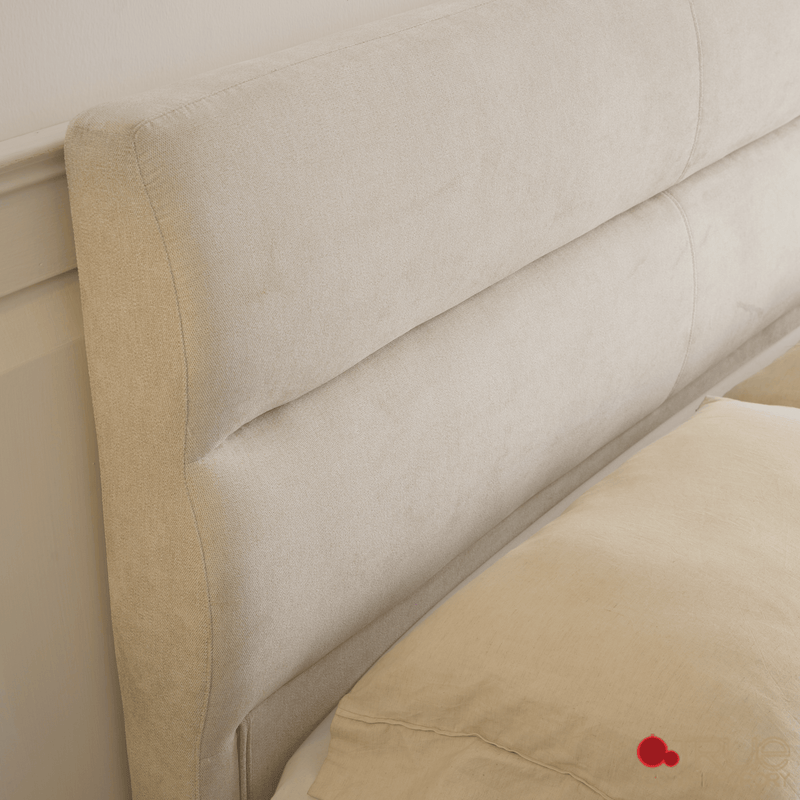 Sutton Beige Fabric Platform Bed with Tufted Headboard - Available in 3 Sizes
