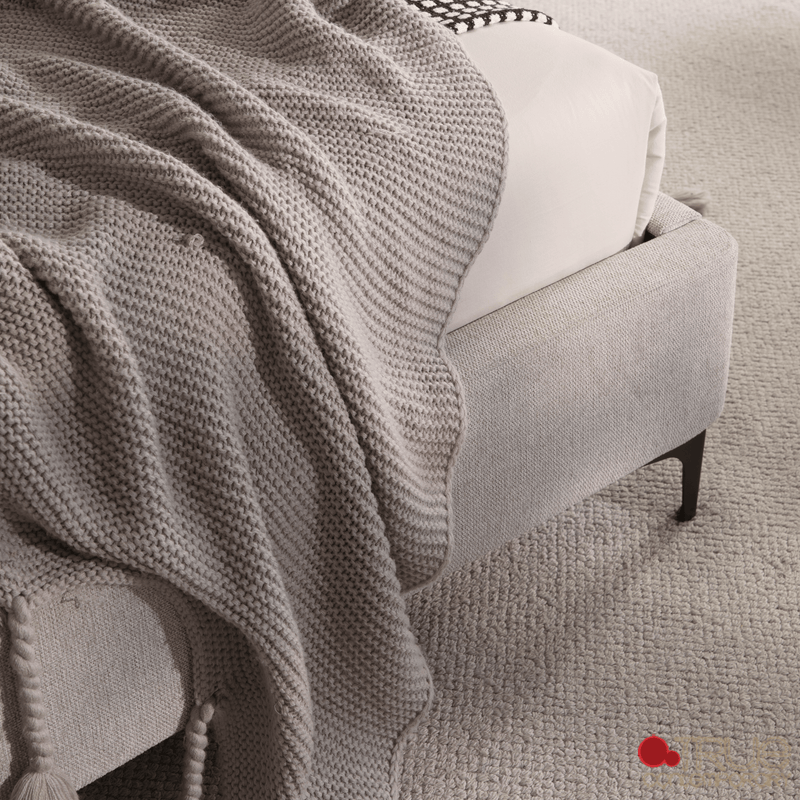 Sutton Grey Fabric Platform Bed with Tufted Headboard - Available in 3 Sizes