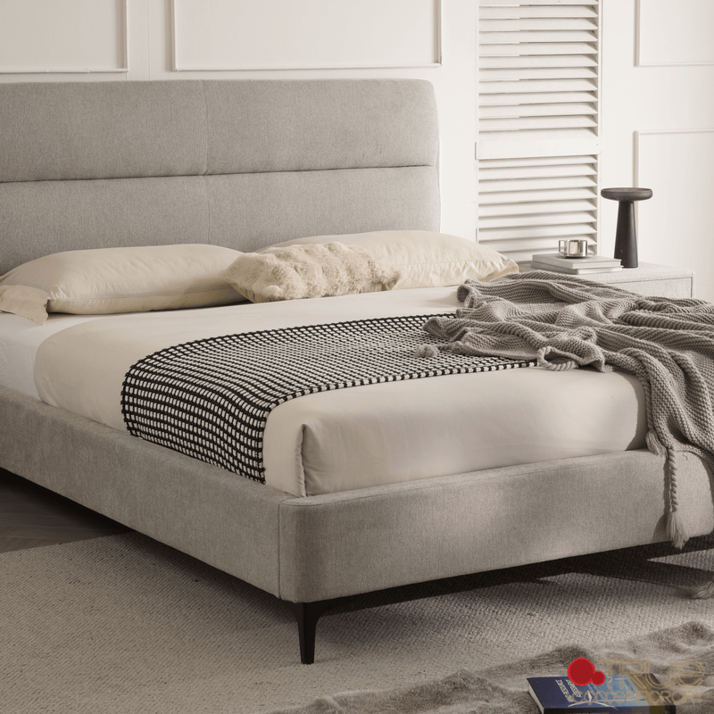 Sutton Grey Fabric Platform Bed with Tufted Headboard - Available in 3 Sizes