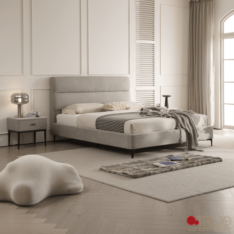 Sutton Grey Fabric Platform Bed with Tufted Headboard - Available in 3 Sizes