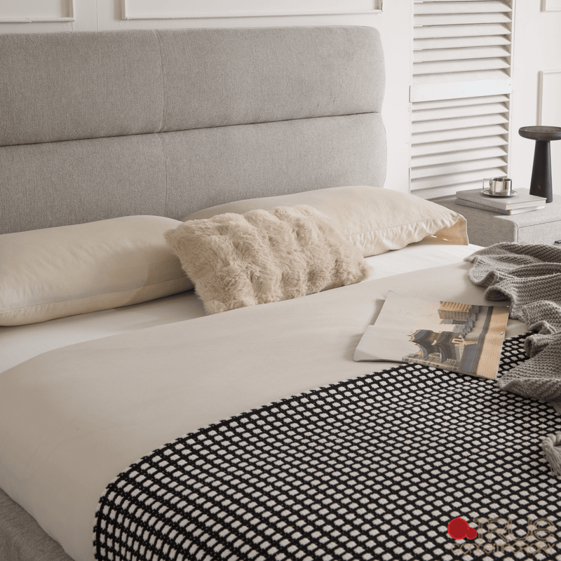Sutton Grey Fabric Platform Bed with Tufted Headboard - Available in 3 Sizes