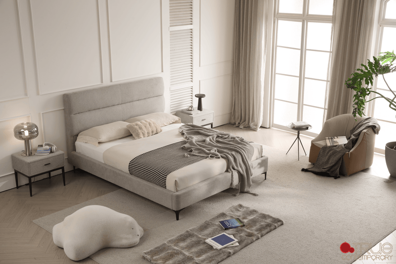 Sutton Grey Fabric Platform Bed with Tufted Headboard - Available in 3 Sizes