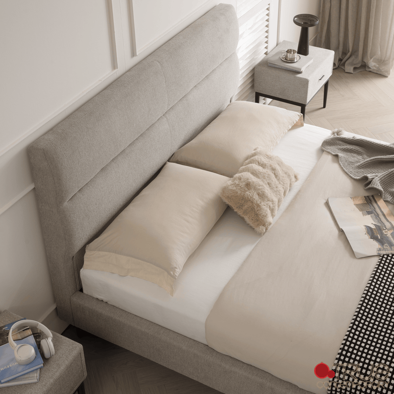 Sutton Grey Fabric Platform Bed with Tufted Headboard - Available in 3 Sizes