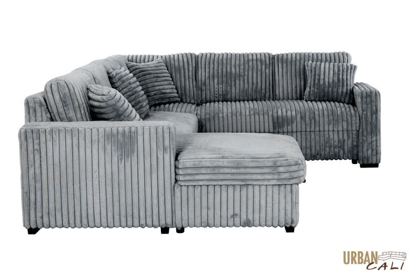 Atherton 123.25" Wide Opulence Plush Minky Corduroy Large Sleeper Sectional Sofa Bed with Storage Chaise - Available in 2 Colours