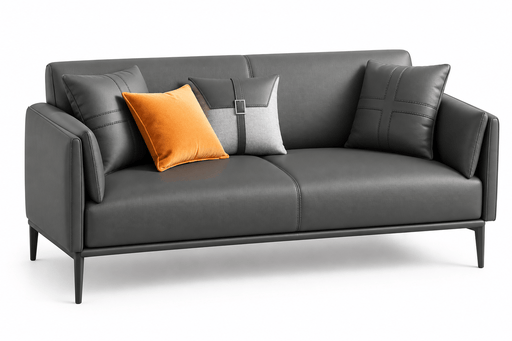 Urban Cali Loveseat San Mateo 64.96" Faux Leather Round Arm Loveseat in Grey