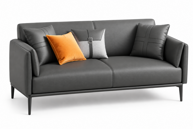 San Mateo 64.96" Faux Leather Round Arm Loveseat in Grey