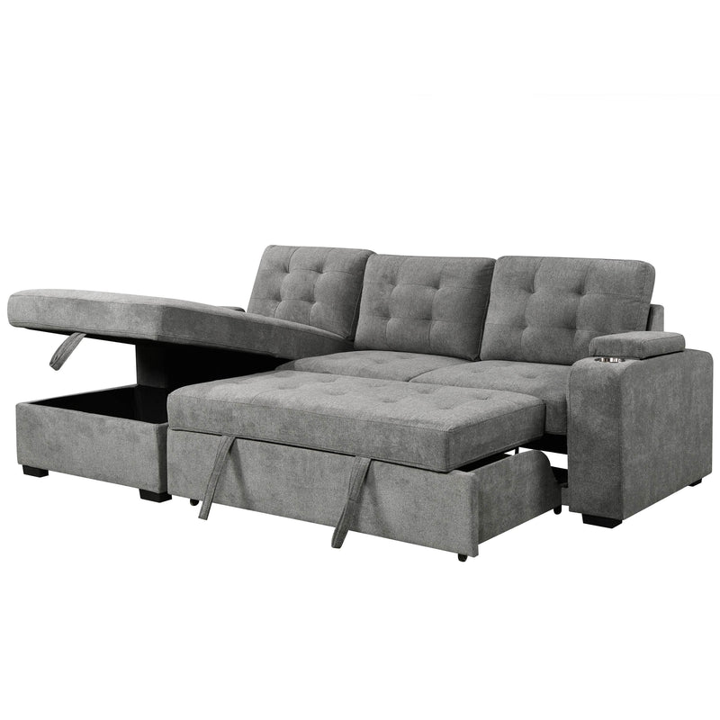Urban Cali Sectional Ash / Left Facing Chaise Avila 98.5" Wide Sleeper Sectional Sofa Bed with Cupholders and Storage Chaise - Available in 2 Colours