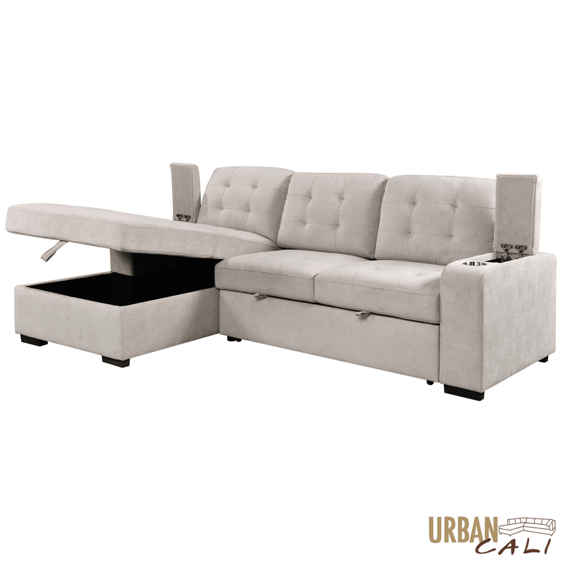 Urban Cali Sectional Avila 98.5" Wide Sleeper Sectional Sofa Bed with Cupholders and Storage Chaise - Available in 2 Colours