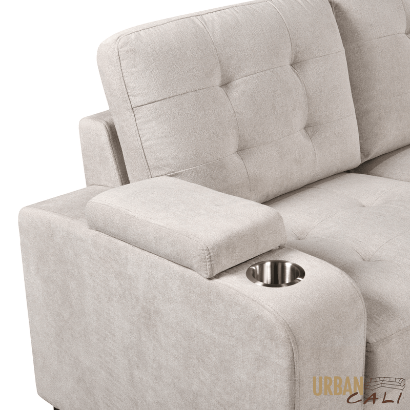 Urban Cali Sectional Avila 98.5" Wide Sleeper Sectional Sofa Bed with Cupholders and Storage Chaise - Available in 2 Colours