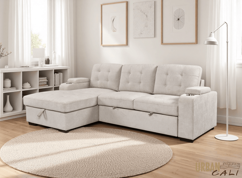 Urban Cali Sectional Avila 98.5" Wide Sleeper Sectional Sofa Bed with Cupholders and Storage Chaise - Available in 2 Colours