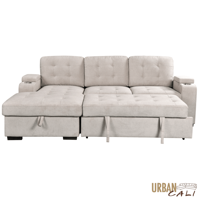 Urban Cali Sectional Avila 98.5" Wide Sleeper Sectional Sofa Bed with Cupholders and Storage Chaise - Available in 2 Colours
