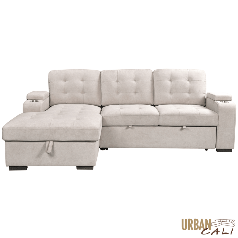 Urban Cali Sectional Avila 98.5" Wide Sleeper Sectional Sofa Bed with Cupholders and Storage Chaise - Available in 2 Colours