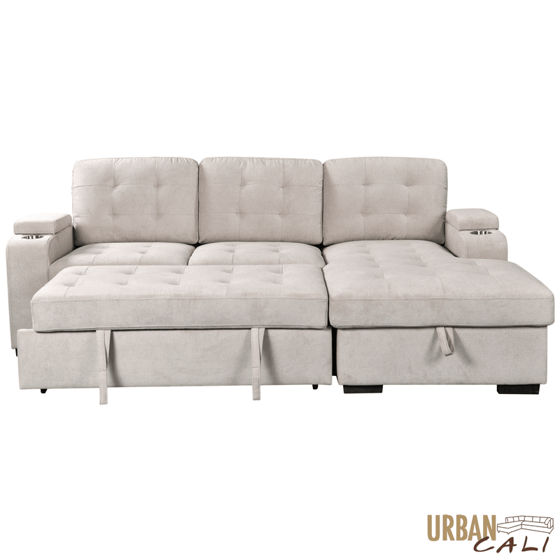 Urban Cali Sectional Avila 98.5" Wide Sleeper Sectional Sofa Bed with Cupholders and Storage Chaise - Available in 2 Colours
