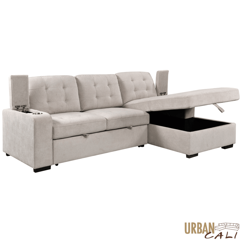 Urban Cali Sectional Avila 98.5" Wide Sleeper Sectional Sofa Bed with Cupholders and Storage Chaise - Available in 2 Colours