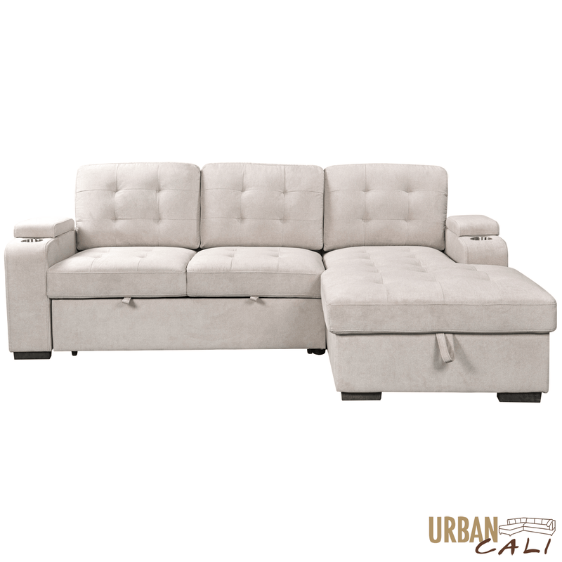 Urban Cali Sectional Avila 98.5" Wide Sleeper Sectional Sofa Bed with Cupholders and Storage Chaise - Available in 2 Colours