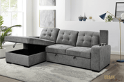 Urban Cali Sectional Avila 98.5" Wide Sleeper Sectional Sofa Bed with Cupholders and Storage Chaise in Ulani Ash
