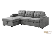Urban Cali Sectional Avila 98.5" Wide Sleeper Sectional Sofa Bed with Cupholders and Storage Chaise in Ulani Ash