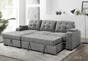 Urban Cali Sectional Avila 98.5" Wide Sleeper Sectional Sofa Bed with Cupholders and Storage Chaise in Ulani Ash