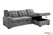 Urban Cali Sectional Avila 98.5" Wide Sleeper Sectional Sofa Bed with Cupholders and Storage Chaise in Ulani Ash