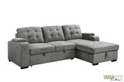 Urban Cali Sectional Avila 98.5" Wide Sleeper Sectional Sofa Bed with Cupholders and Storage Chaise in Ulani Ash