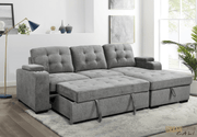 Urban Cali Sectional Avila 98.5" Wide Sleeper Sectional Sofa Bed with Cupholders and Storage Chaise in Ulani Ash