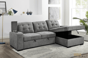 Urban Cali Sectional Avila 98.5" Wide Sleeper Sectional Sofa Bed with Cupholders and Storage Chaise in Ulani Ash