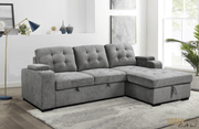 Urban Cali Sectional Avila 98.5" Wide Sleeper Sectional Sofa Bed with Cupholders and Storage Chaise in Ulani Ash