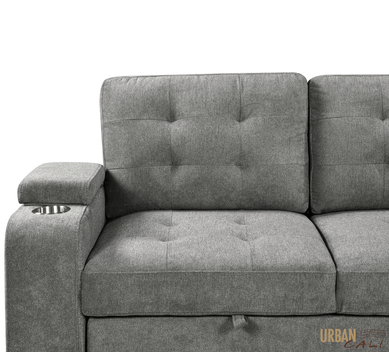 Urban Cali Sectional Avila 98.5" Wide Sleeper Sectional Sofa Bed with Cupholders and Storage Chaise in Ulani Ash