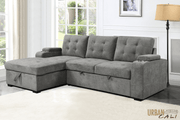 Urban Cali Sectional Avila 98.5" Wide Sleeper Sectional Sofa Bed with Cupholders and Storage Chaise in Ulani Ash