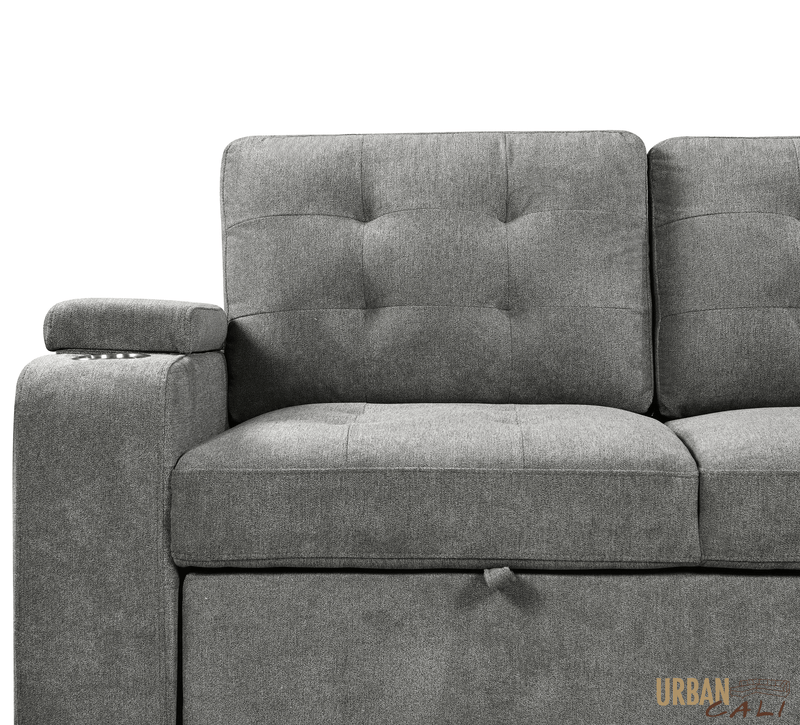 Urban Cali Sectional Avila 98.5" Wide Sleeper Sectional Sofa Bed with Cupholders and Storage Chaise in Ulani Ash