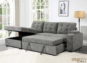 Urban Cali Sectional Avila 98.5" Wide Sleeper Sectional Sofa Bed with Cupholders and Storage Chaise in Ulani Ash