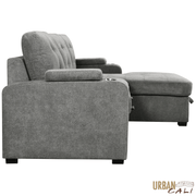Urban Cali Sectional Avila 98.5" Wide Sleeper Sectional Sofa Bed with Cupholders and Storage Chaise in Ulani Ash