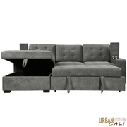 Urban Cali Sectional Avila 98.5" Wide Sleeper Sectional Sofa Bed with Cupholders and Storage Chaise in Ulani Ash