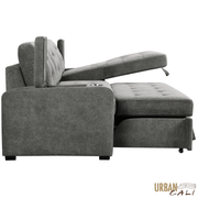 Urban Cali Sectional Avila 98.5" Wide Sleeper Sectional Sofa Bed with Cupholders and Storage Chaise in Ulani Ash